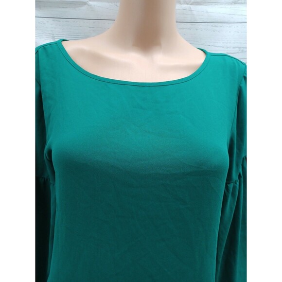 Loft Women's Long Sleeve Ruffle Keyhole Green Blouse Top Size S - Picture 2 of 10
